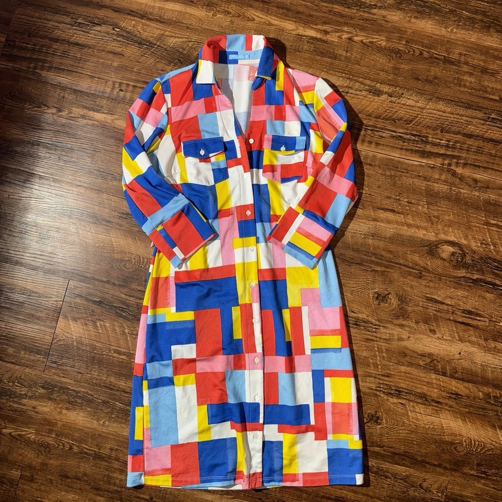 J. McLaughlin Multicolor Geo Square Print Jersey Shirt Dress Women's XS